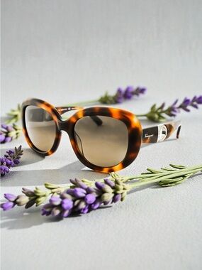 Salvatore Ferragamo Tortoise Shell Sunglasses with Brown Gradient Lenses